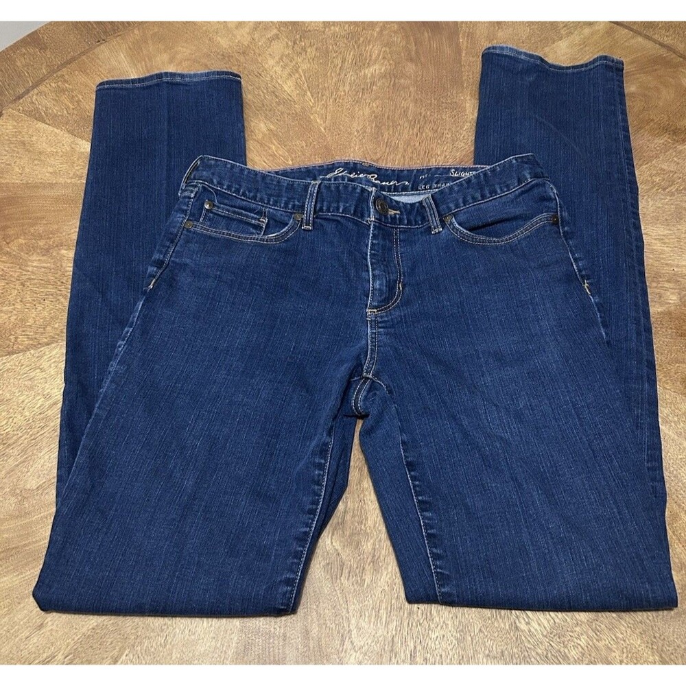 Eddie Bauer Slightly Curvy Straight Leg Jeans Womens 10L Dark Wash Stretch Denim